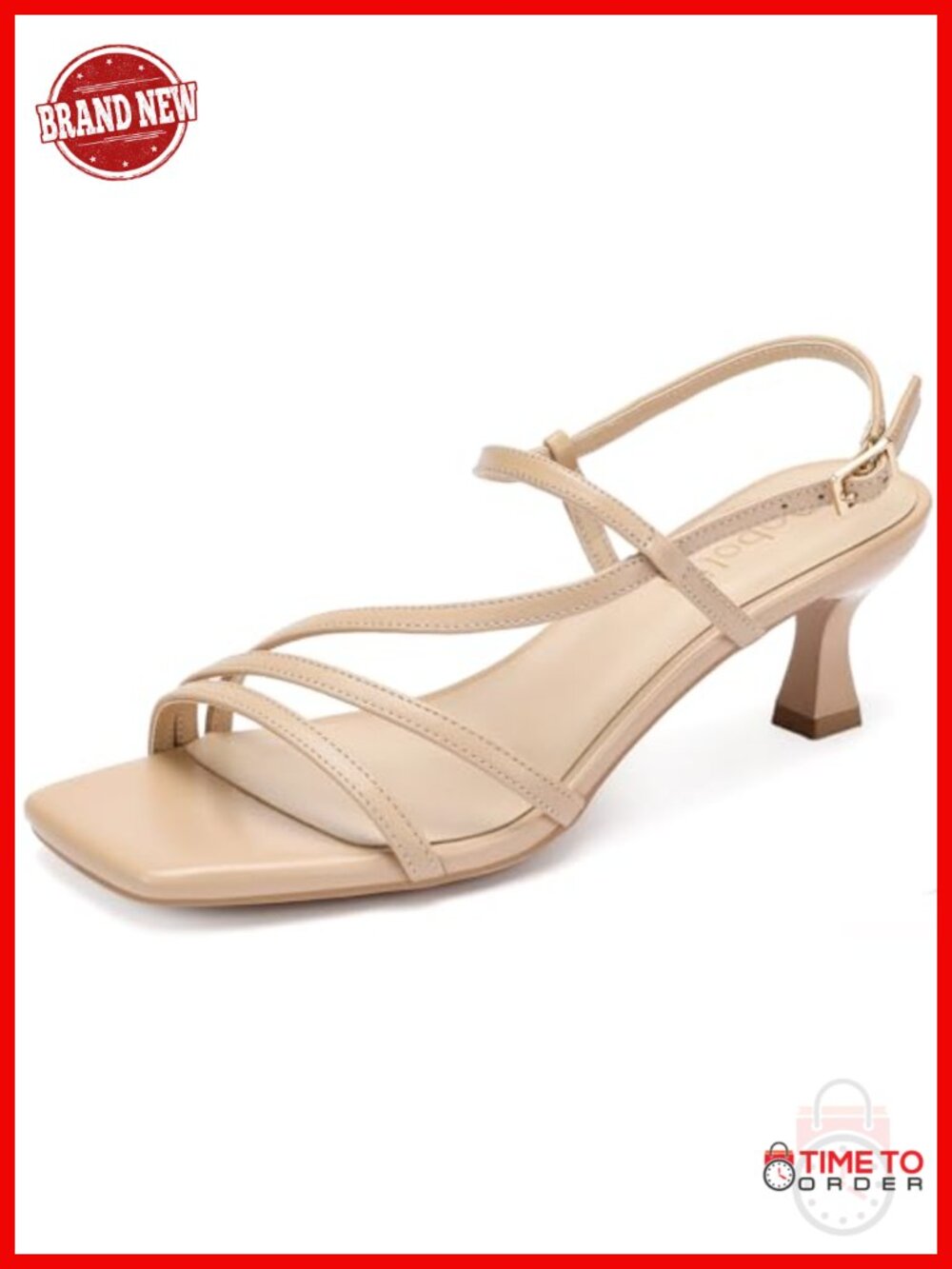 Square Open Toe Kitten Heel Slingback Sandals Faux Leather Dress Shoes